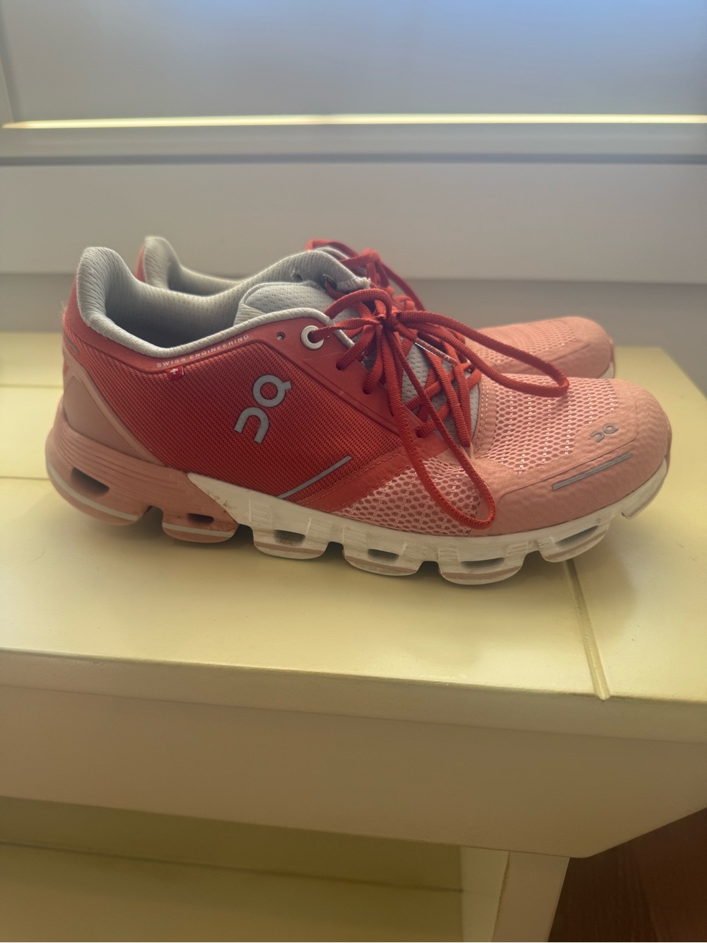 On Running Ladies Coral-Peach Cloud Sneakers